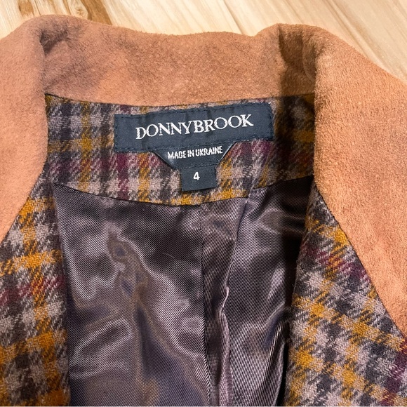 Vintage Donnybrook Blazer Women’s 4 Wool Brown Plaid Dark Academia Ukraine Suede - Picture 4 of 11